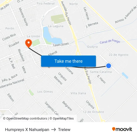 Humpreys X Nahuelpan to Trelew map
