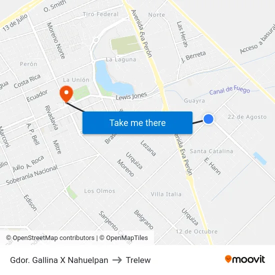 Gdor. Gallina X Nahuelpan to Trelew map