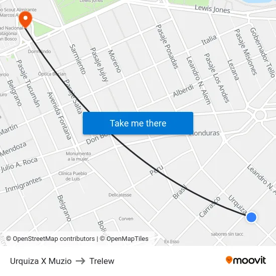 Urquiza X Muzio to Trelew map