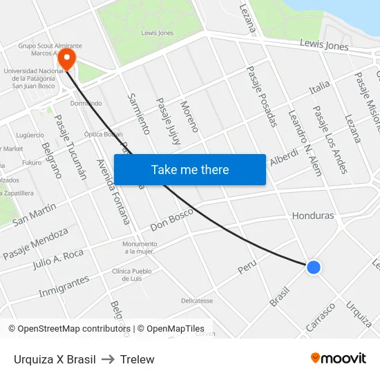 Urquiza X Brasil to Trelew map