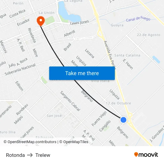 Rotonda to Trelew map