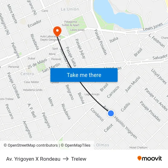 Av. Yrigoyen X Rondeau to Trelew map