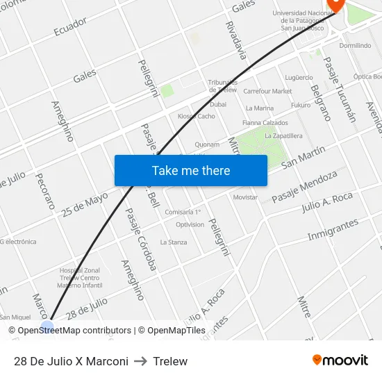 28 De Julio X Marconi to Trelew map