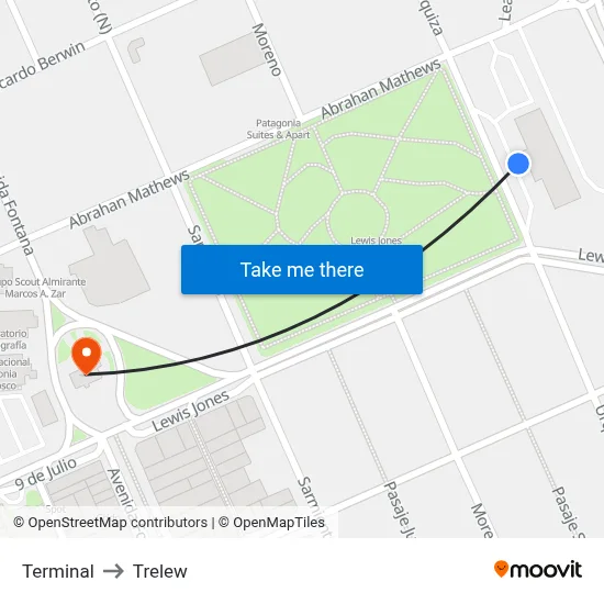 Terminal to Trelew map