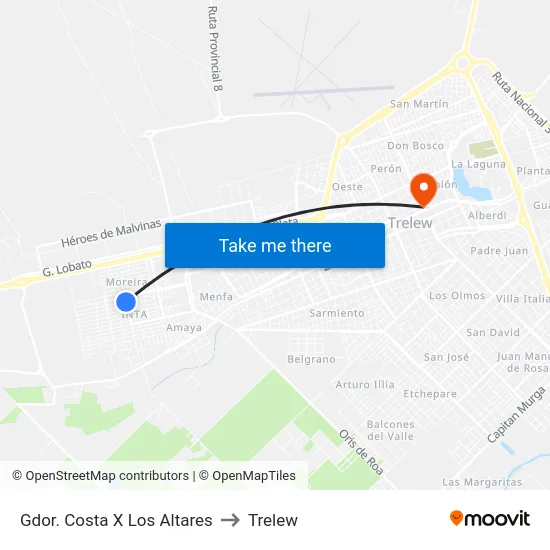 Gdor. Costa X Los Altares to Trelew map