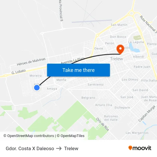 Gdor. Costa X Daleoso to Trelew map