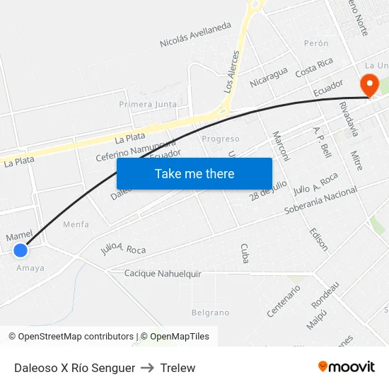 Daleoso X Río Senguer to Trelew map