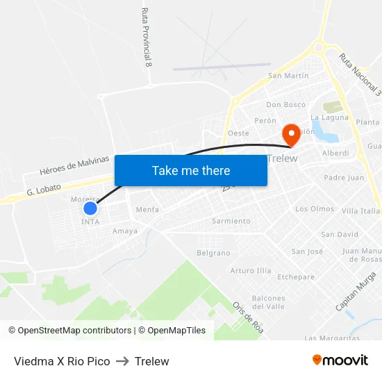 Viedma X Rio Pico to Trelew map