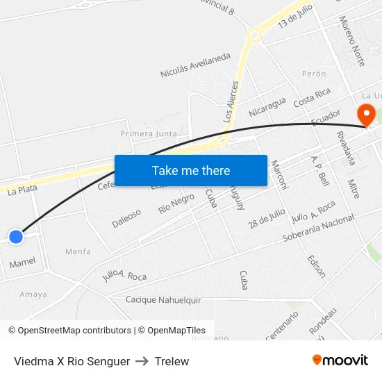 Viedma X Rio Senguer to Trelew map