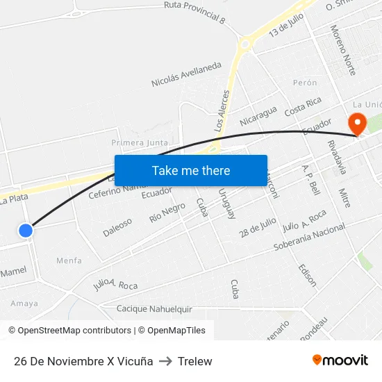 26 De Noviembre X Vicuña to Trelew map