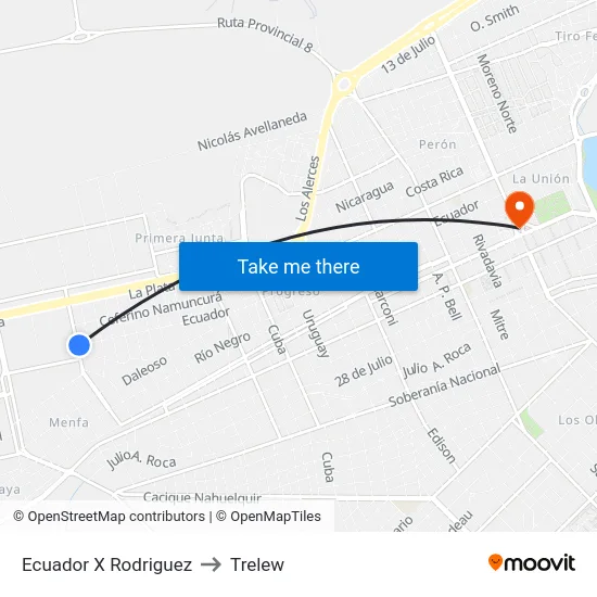 Ecuador X Rodriguez to Trelew map