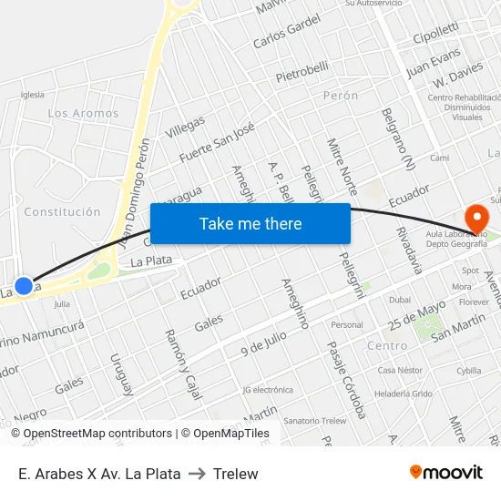 E. Arabes X Av. La Plata to Trelew map