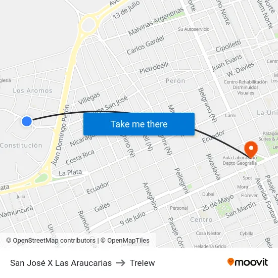 San José X Las Araucarias to Trelew map