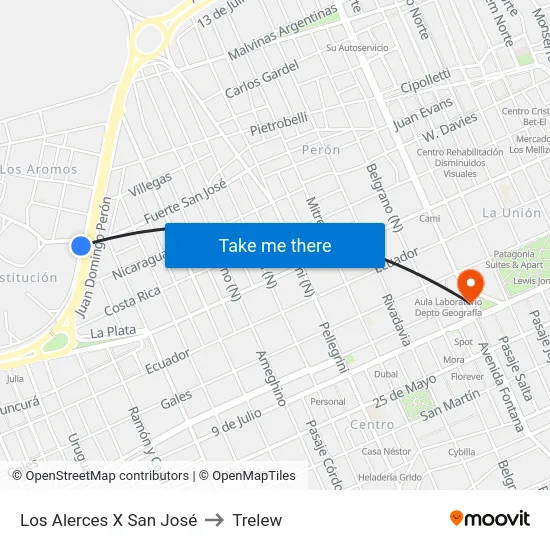 Los Alerces X San José to Trelew map