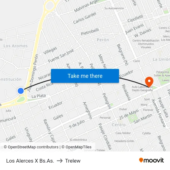 Los Alerces X Bs.As. to Trelew map
