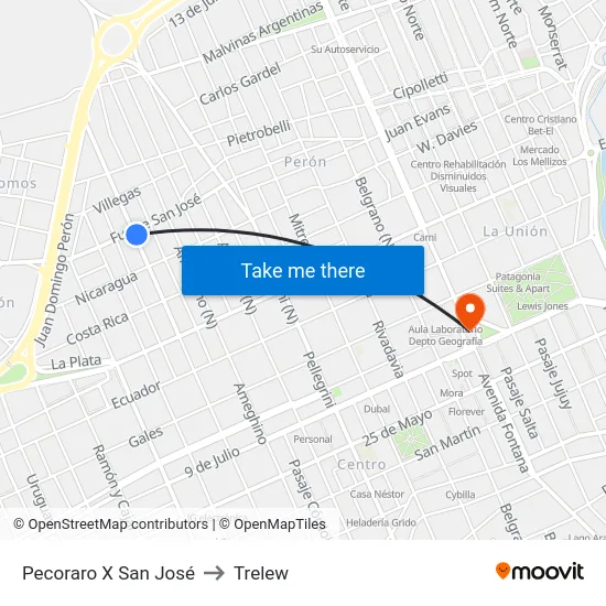 Pecoraro X San José to Trelew map