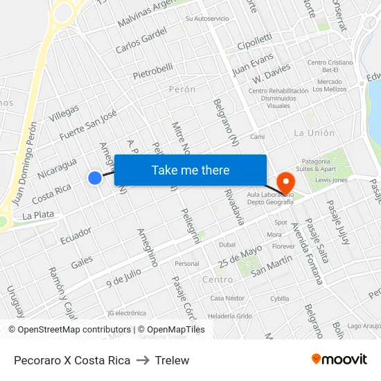 Pecoraro X Costa Rica to Trelew map