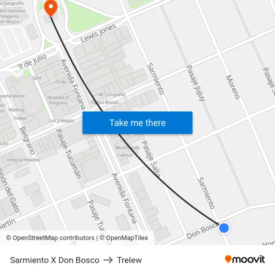 Sarmiento X Don Bosco to Trelew map