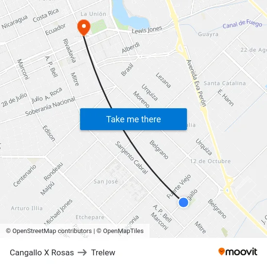 Cangallo X Rosas to Trelew map