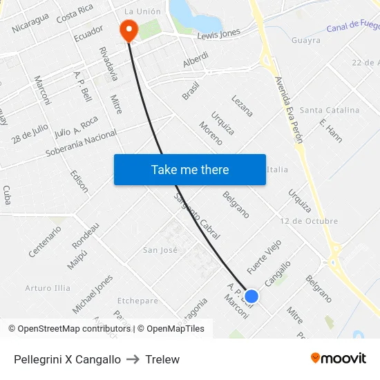 Pellegrini X Cangallo to Trelew map