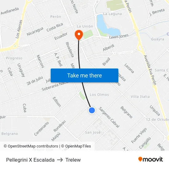 Pellegrini X Escalada to Trelew map