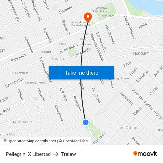 Pellegrini X Libertad to Trelew map