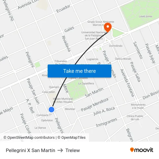 Pellegrini X San Martín to Trelew map
