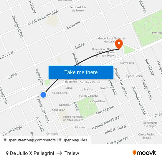 9 De Julio X Pellegrini to Trelew map