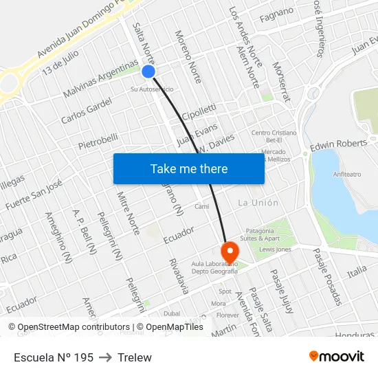 Escuela Nº 195 to Trelew map