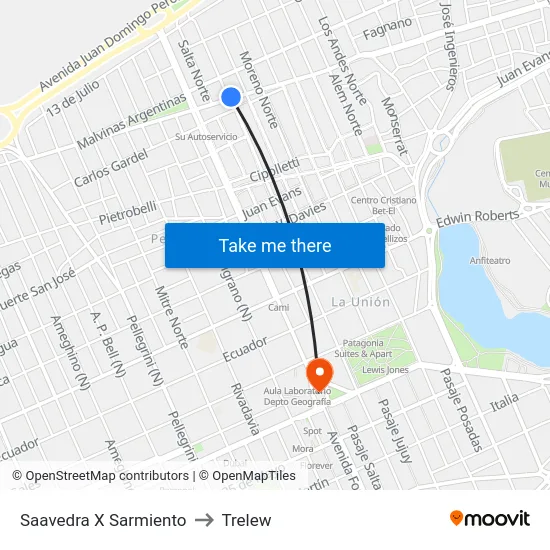 Saavedra X Sarmiento to Trelew map