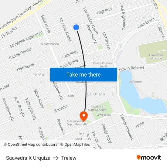 Saavedra X Urquiza to Trelew map