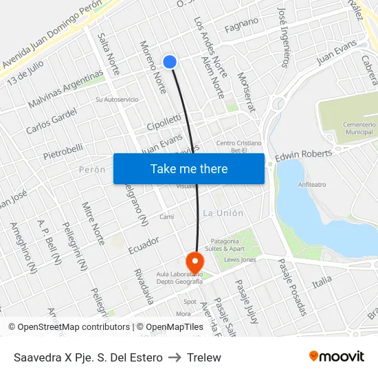 Saavedra X Pje. S. Del Estero to Trelew map