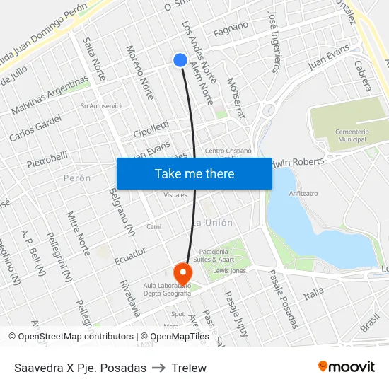 Saavedra X Pje. Posadas to Trelew map