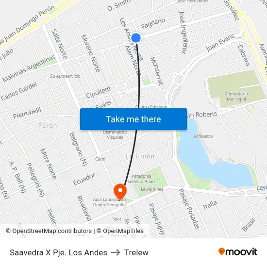 Saavedra X Pje. Los Andes to Trelew map