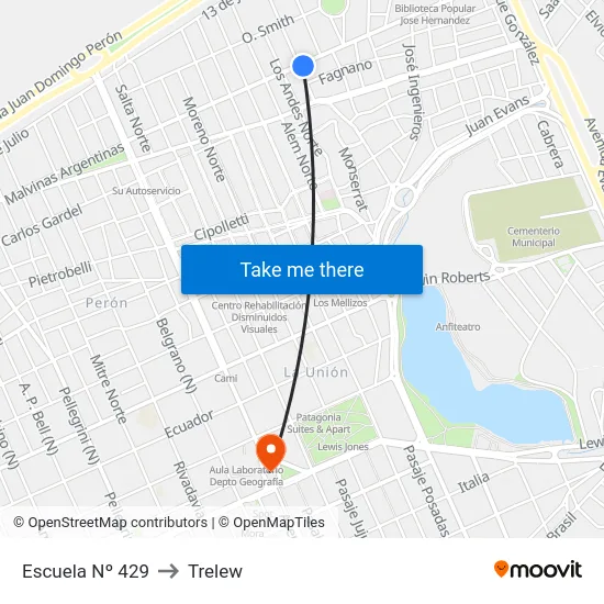 Escuela Nº 429 to Trelew map