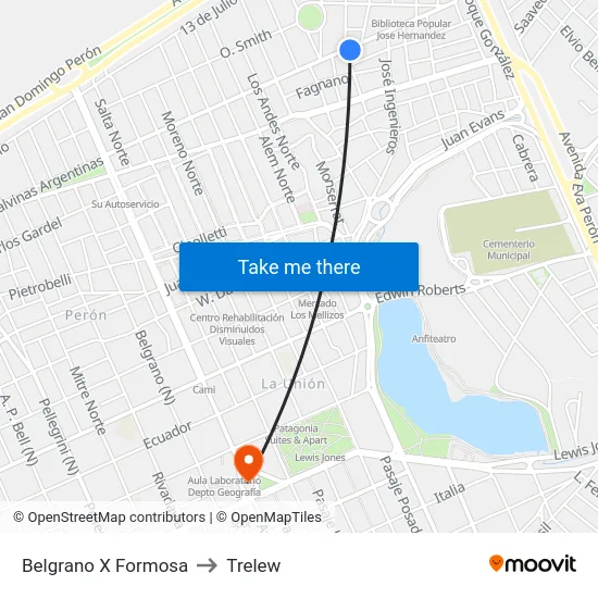Belgrano X Formosa to Trelew map
