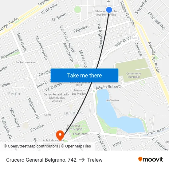 Crucero General Belgrano, 742 to Trelew map