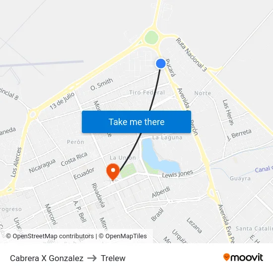 Cabrera X Gonzalez to Trelew map