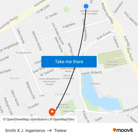 Smith X J. Ingenieros to Trelew map