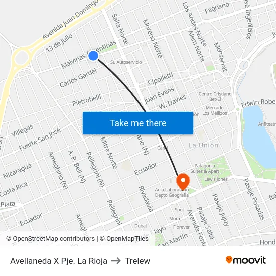 Avellaneda X Pje. La Rioja to Trelew map