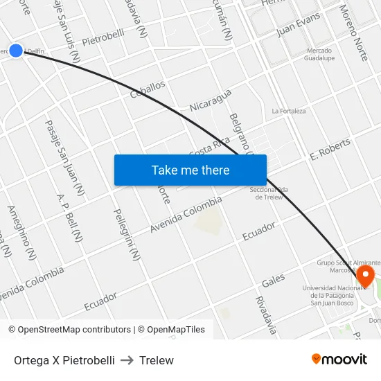 Ortega X Pietrobelli to Trelew map