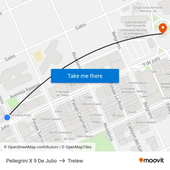 Pellegrini X 9 De Julio to Trelew map