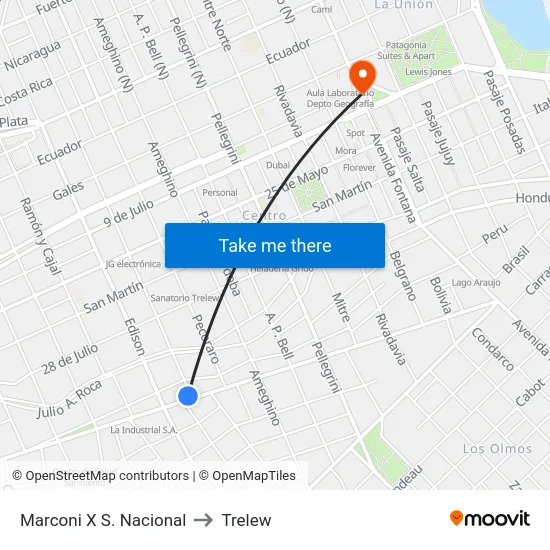 Marconi X S. Nacional to Trelew map