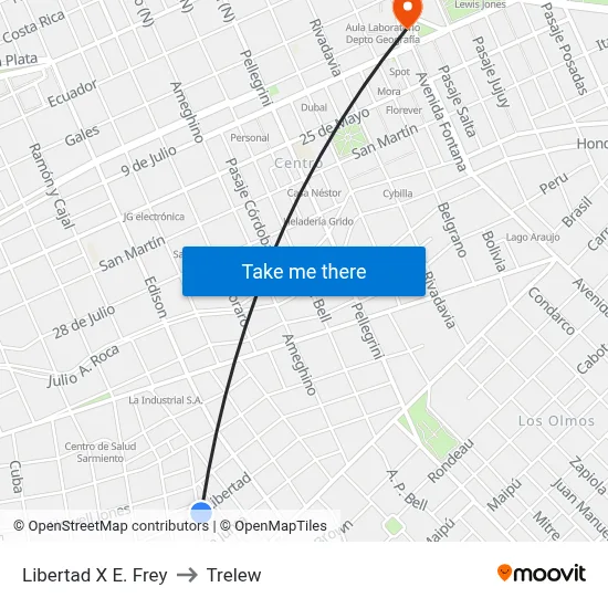 Libertad X E. Frey to Trelew map