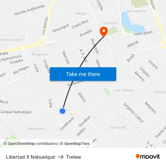 Libertad X Nahuelquir to Trelew map
