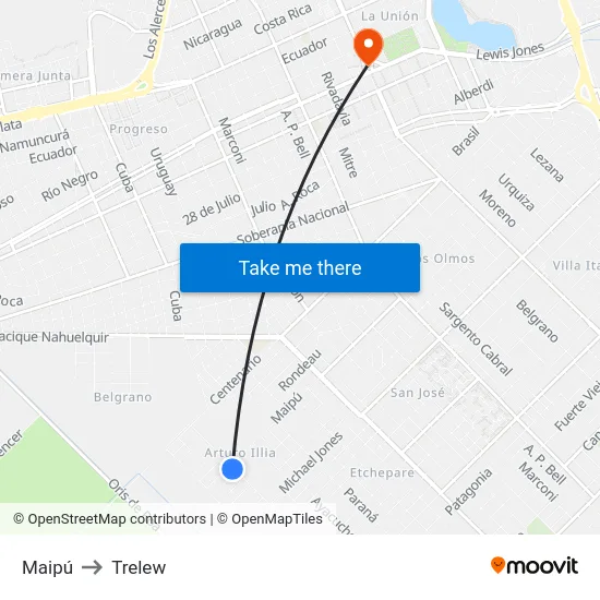 Maipú to Trelew map