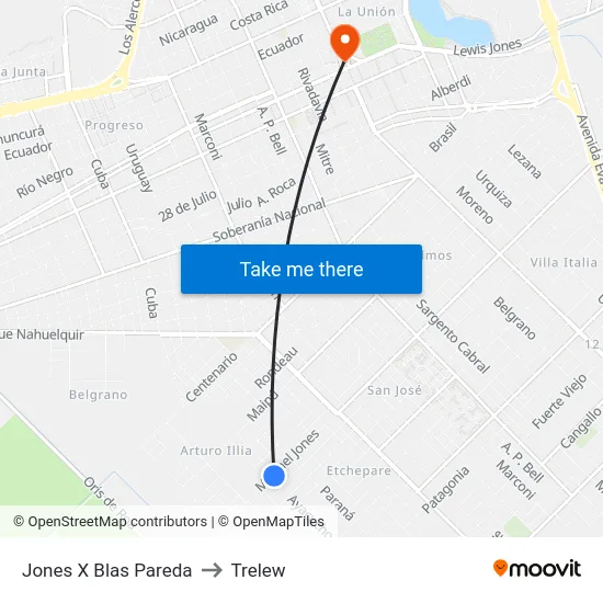 Jones X Blas Pareda to Trelew map