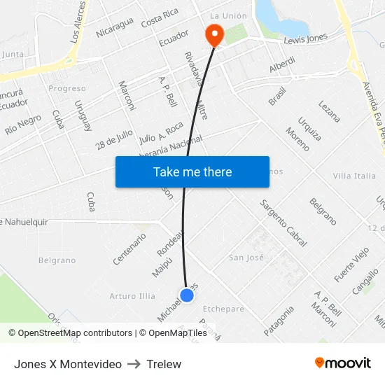 Jones X Montevideo to Trelew map