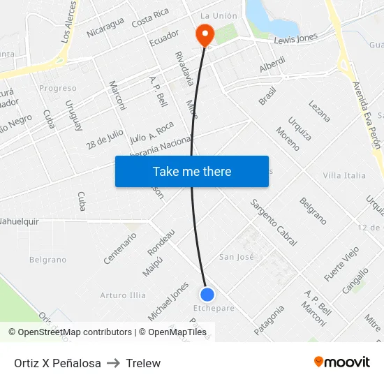 Ortiz X Peñalosa to Trelew map