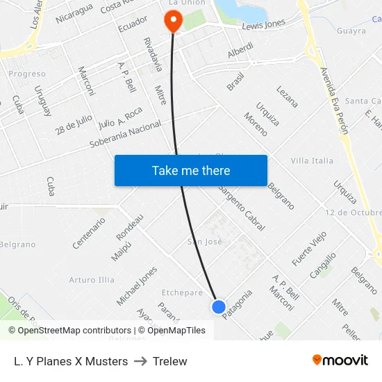 L. Y Planes X Musters to Trelew map